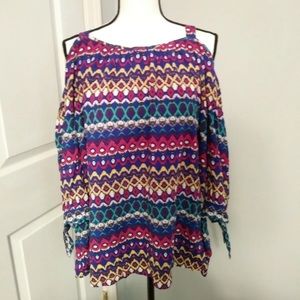 Westbound Open Shoulder Short Sleeve Tie Boho  Colorful NWT Blouse Size XL